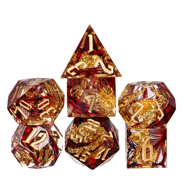Handmade sharp edge Feather&Goldfoil  DND Dice