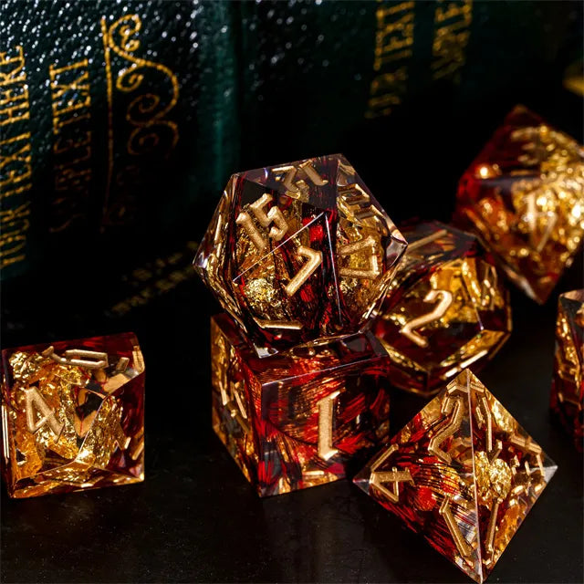 Handmade sharp edge Feather&Goldfoil  DND Dice