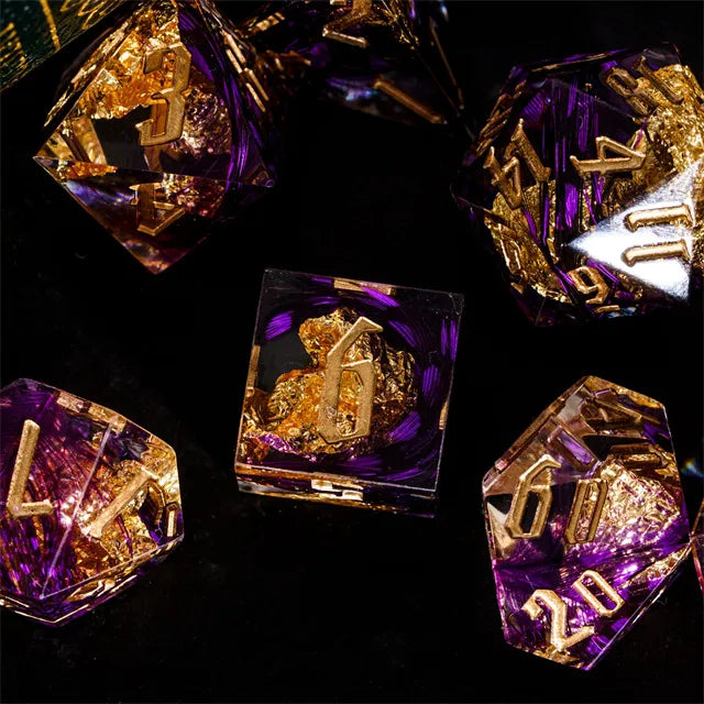 Handmade sharp edge Feather&Goldfoil  DND Dice