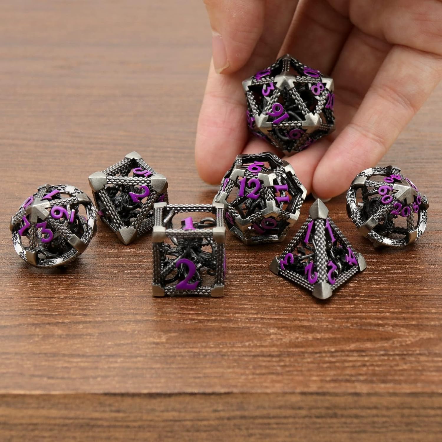 Hollow Octopus metal dice set